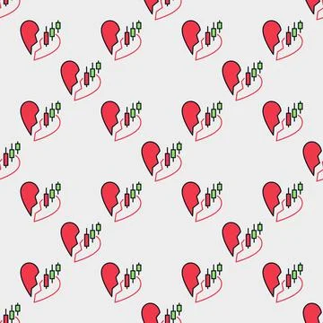 Financial Chart and Red Broken Heart vector I Hate Trading colored seamless.. Illustrazione stock