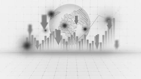 Financial chart displays decline while planet Earth sits in background during Illustrazione stock