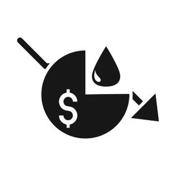 Financial chart down risk crisis economy, oil price crash silhouette style icon Stockillustratie