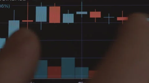 Financial chart of an exchange. Finger moving on the graph. Close-up of screen Video stock 146487575