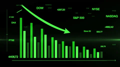 Financial chart with falling down arrow. Futuristic green arrow decreasing graph 库存影片 139398024