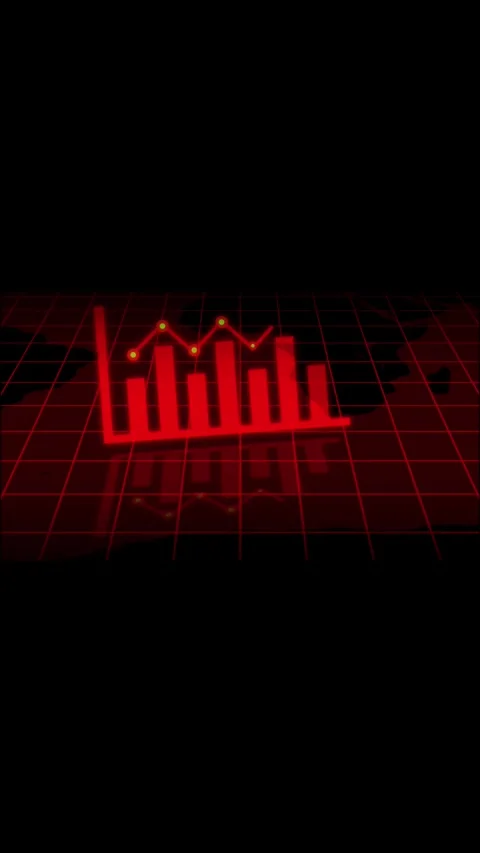 Financial chart featuring red bar chart and line graph map. Red bar chart a.. Stock Footage 344840885