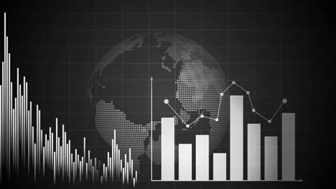 Financial chart with globe bar graph and line graph showing market data ana.. Stock Footage 337266499