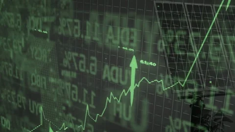 Financial chart graphics triggered by ticker update rising, spiking to show Stock Footage 331712672
