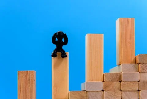 Financial chart made of cubes with a blue background. World market growth rat Stock Photos