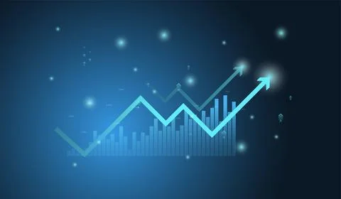 A Financial chart with moving up arrow graph and world map in stock market .. Stock Illustration