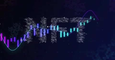 Financial chart with NFT text and data visualization elements in animation style Stock Footage 304011085