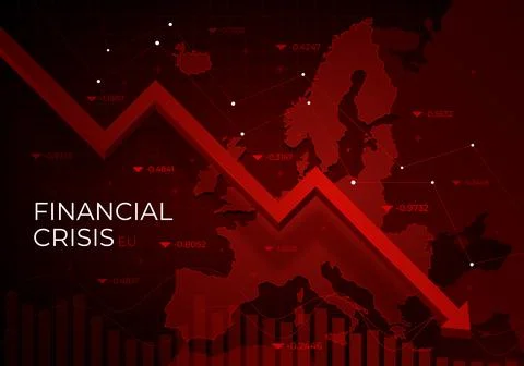 Financial chart with a red falling trend line against Europe, symbolizing the Stock Illustration