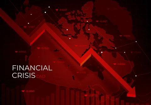 Financial chart with a red falling trend line against Canada, symbolizing the Stock Illustration