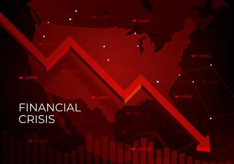 Financial chart with a red falling trend line against USA, symbolizing the .. Stock Illustration