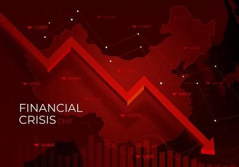 Financial chart with a red falling trend line against China, symbolizing the  Stock Illustration