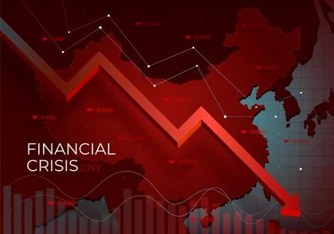 Financial chart with a red falling trend line against China, symbolizing th.. Stock Illustration