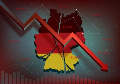 Financial chart with a red falling trend line against Germany, symbolizing .. Stock Illustration