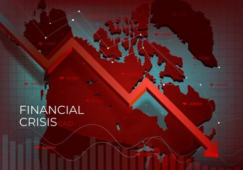 Financial chart with a red falling trend line against Canada, symbolizing the Stock Illustration