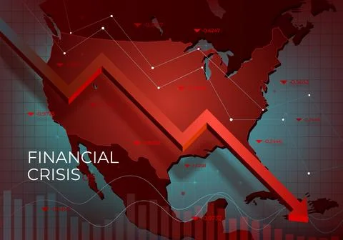 Financial chart with a red falling trend line against USA, symbolizing the ma Stock Illustration