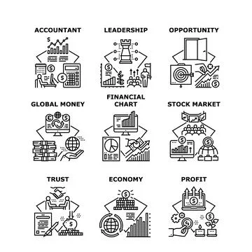 Financial Chart Set Icons Vector Illustrations 스톡 일러스트