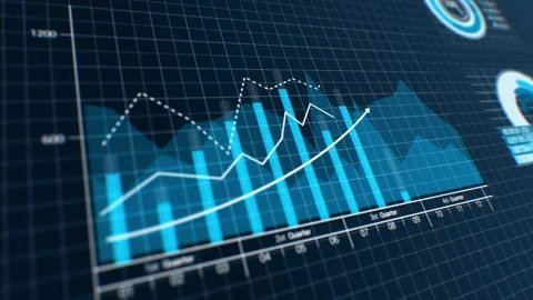 Financial Charts and Graphs on Digital Display Close-up. Abstract Stock Market Video stock 253896258