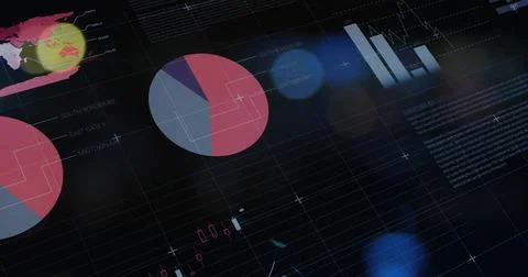 Financial charts and pie graphs image over global data analysis background Stock Illustration