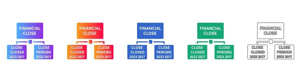 Financial Close Process Chart Icon Set Stock Illustration