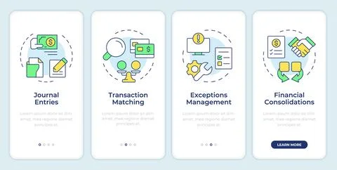 Financial close solutions onboarding mobile app screen Stock Illustration