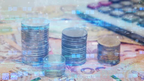 Financial coin stack and motion graphics background. Stock Footage 143057069