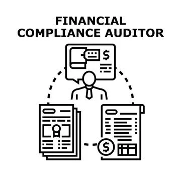 Financial compliance auditor profession analyzing documents and finance Stock Illustration