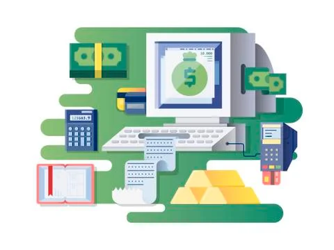 Financial computer cash register Stock Illustration