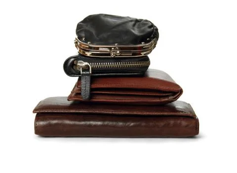 Financial concept of balanced wallets tower Stock Photos