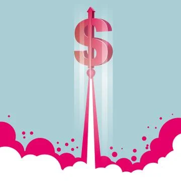 Financial concept design, rocket launch, rocket is the dollar sign. Illustrazione stock