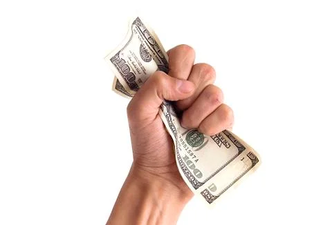 Financial concept - hand grabbing dollars isolated on white Stock Photos