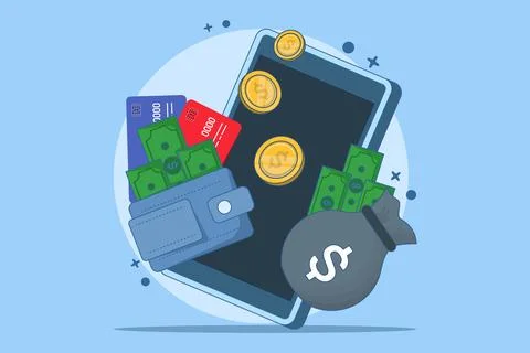 Financial concept. Saving cash, debit card or savings in bank account. Stock Illustration