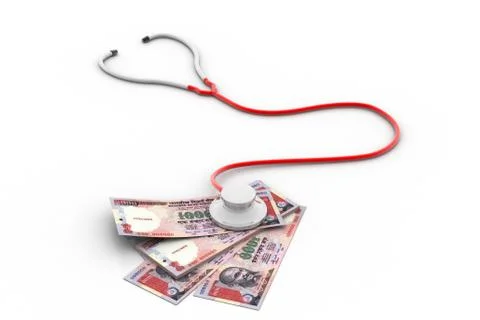 Financial concept - Stethoscope testing Indian money Stock Illustration