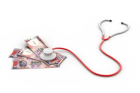 Financial concept - Stethoscope testing Indian money Stock Illustration