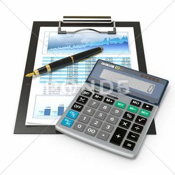 Financial concept. stock chart with calculator and pen. Stock Illustration