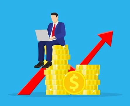 Financial consultantsitting on a stack of coins. Stock Illustration