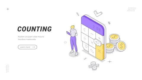 Financial Counting And Accounting Calculation Isometric Vector Illustration.. Stock Illustration
