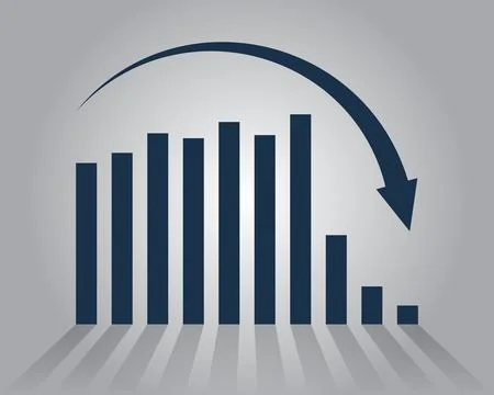 Financial crash graph with downward arrow Ilustración de archivo
