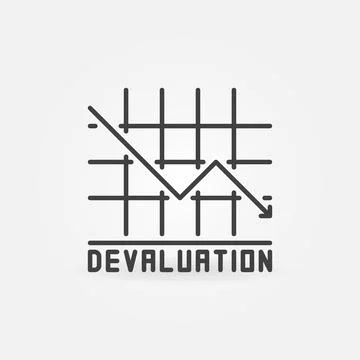 Financial Crisis and Devaluation vector Currency Value Lowering line icon Illustrazione stock