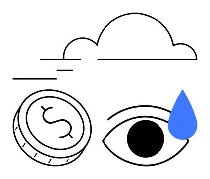 Financial Crisis Concept Cloud, Dollar Coin, Eye with a Tear Symbolizing Ec.. Illustrazione stock