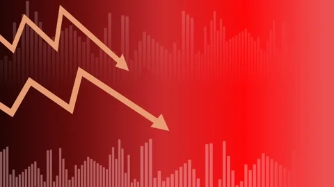 Financial crisis down with red arrow economy business graph on money crash .. Stock Footage 255189625