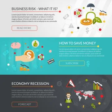 Financial Crisis Flat Interactive  Banners Set Stock Illustration
