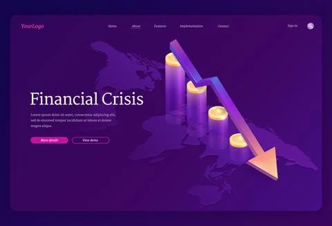 Financial crisis isometric landing, decline arrow Stock Illustration