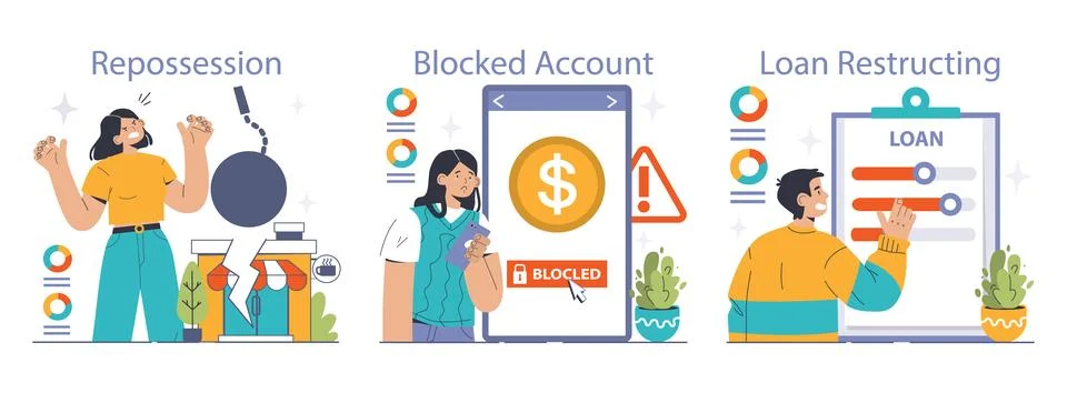 Financial Crisis set. Flat vector illustration Stock Illustration