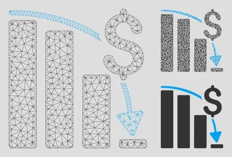 Financial Crisis Vector Mesh Wire Frame Model and Triangle Mosaic Icon 스톡 일러스트