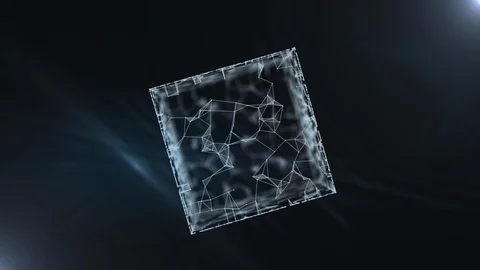 Financial cube hologram of luminous network connections. Stock Footage 117640272