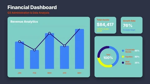 Financial Dashboard with Bar Graphs. Stock Footage 336182965