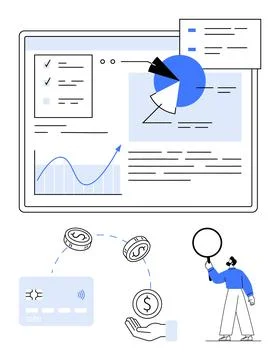 Financial Dashboard with Data Analytics, Currency Exchange, and Online Paym.. Stock Illustration