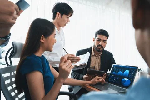 Financial dashboard data display on laptop screen. Concord Stock Photos