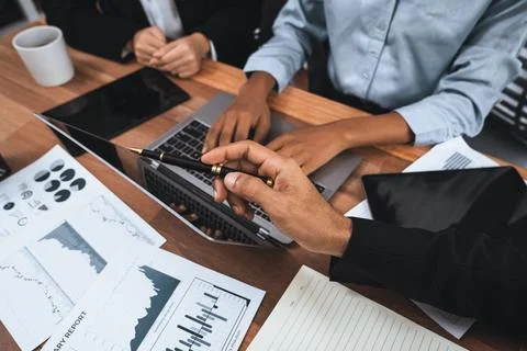 Financial dashboard data display on laptop screen. Concord Stock Photos