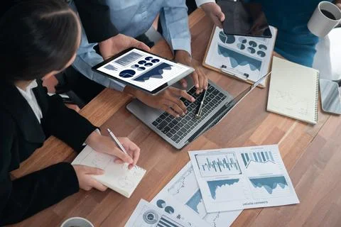 Financial dashboard data display on laptop screen. Concord Stock Photos